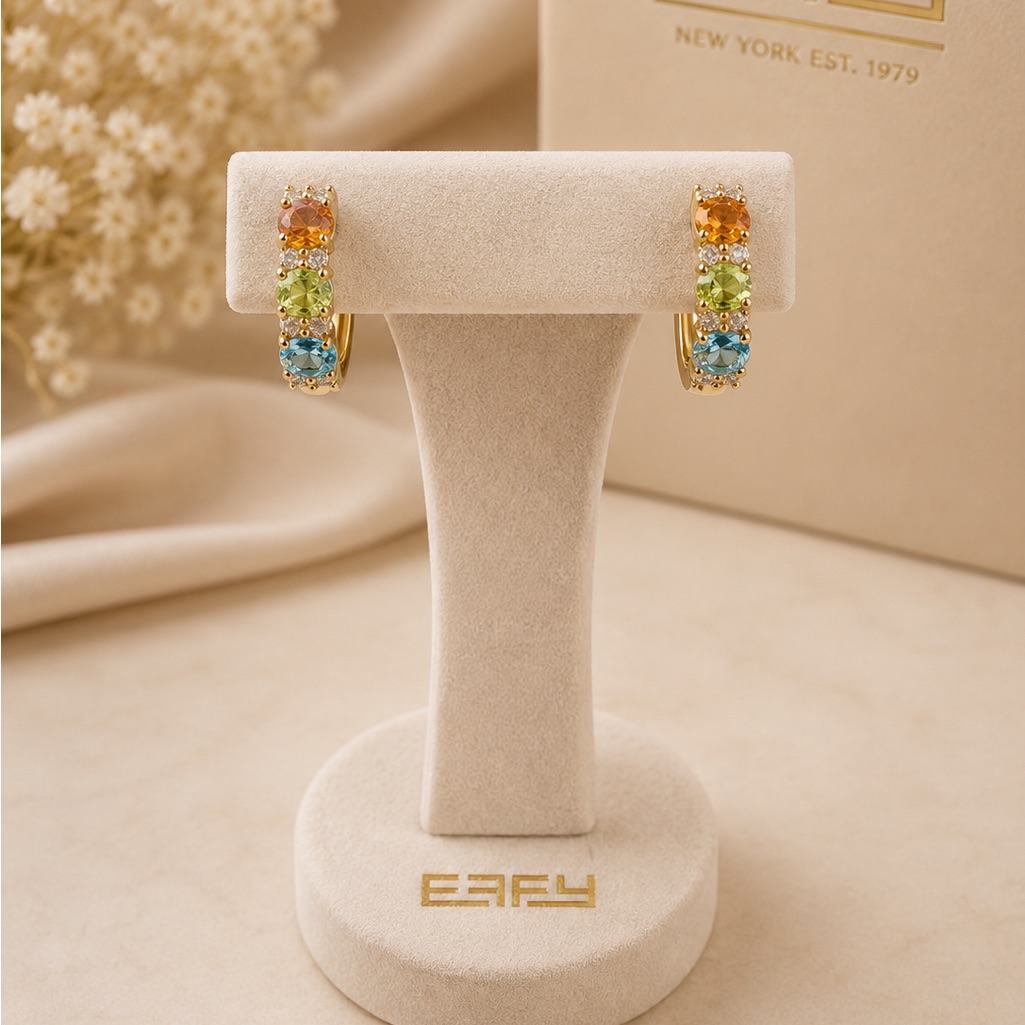 Effy Multicolour Gemstone Hoop Earrings Gold Plated 925 Sterling Silver New